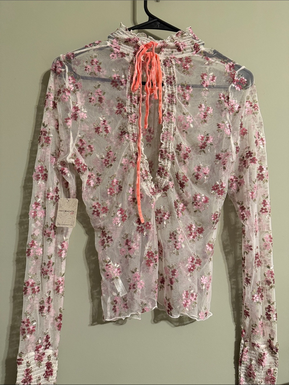Free People intimately ivory mesh floral top M - Picture 5 of 8